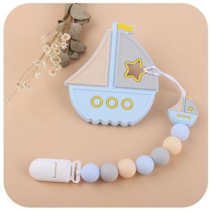 Baby Pacifier Clip Holder Silicone Sailboat Ship Beads BPA Free Toddle Soother Chain With Teether Toy Infant Accessories 6colors