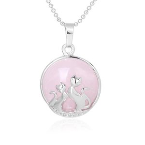 2021 NEU Lucky Double Cat Kitty Halskette Naturstein Charm Anhänger für Frauen Amethyst Rosa Kristall Lapislazuli Romantischer Liebhaber Schmuck