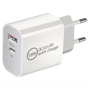 18W Snabb USB-laddare Snabbavgift Typ C PD Snabb Laddning för iPhone 12 EU US Plug USB-laddare Samsung med QC 3.0 Telefonladdare