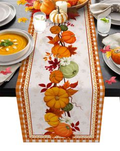 Thanksgiving Outono Abóbora Abóbora Maple Folha Table Runner Tabela De Casamento Festa De Casamento Bolo De Natal Toalha De Tablecloth Decoração 211117