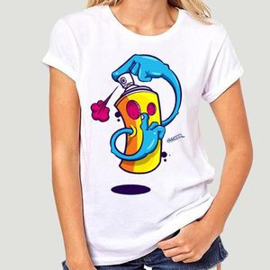 Kadın T-shirt Grafik Tee Erkekler Kısa Kollu Tişört Sssshhhhh Sprey Can Graffiti Mizah Kadın Casual Tops