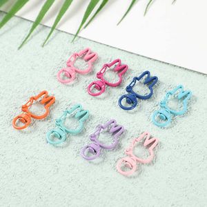 10pcs Metal Painted Colorful 36x18mm Lovely Rabbit Rotatable Lobster Clasp Keychain Connectors for DIY Key Chain Jewelry Making G1019