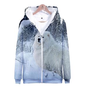 Promotional Samoyed 3D Printed Zipper Sweatshirt Fashion Men's Women's Hoodie Tops Autumn Street Pullover Jacket