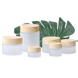 Milchglas-Cremeflaschen, runde Kosmetikdosen, Handgesichtsverpackung, Krug 5 g, 50 g, mit Holzmaserungsabdeckung
