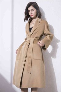 MAX 2022 new trendy brand Mara women's coat Classic Bathrobe Camel Coat Long Wool Water Ripple Double-sided Tweed New Women in Autumn and Winter US SIZE
