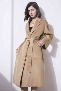 Max 2022 Ny trendigt varumärke Mara Women's Coat Classic Bathrock Camel Coat Lång ullvatten Rippel Dubbelsidig Tweed Nya Kvinnor på hösten och vinterns storlek