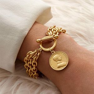 FlashBuy Gold Color Chape Chain Braclets для женщин Мужские металлические портретные монеты сплав браслет мода ювелирные изделия Pulseira