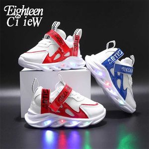 Size 21-30 LED Children Glowing Shoes Baby Luminous Sneakers Boys Lighting Running Shoes Kids Breathable Mesh Sneakers 211022