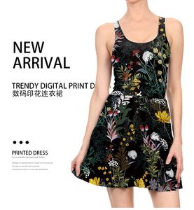 Realfine Sommerkleid TLY1147 Mode ärmellose Blumen Druck Freizeitkleider für Frauen Größe S-XL