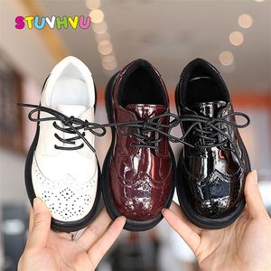 Children Shoes for Boys Black Leather Shoes Autumn and Winter Plus Velvet Warm Soft Sole Little Girls Patent Leather Shoes 210306