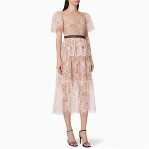 Vintage Elegant Rose Flower Self Portrait Pink SP Party Birghday Night Dresses Women Summer Embroidery Midi Dress 210603