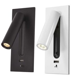 Lampada da parete a LED Decorazione per interni Luci da lettura per testiera del letto con interruttore per caricabatterie USB Illuminazione per applique da comodino 210724