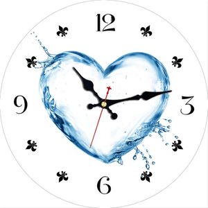 Wall Clocks Water Love Heart Shape Clock Battery Operated Silent 12" Round Mute Quiet Desk Decoration Home Decor