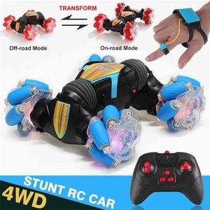 4WD 2.4G Stunt RC Car 360Rotation Drift Gesture Induction Control Twisting Off-road Vehicle with Light Music Toy Gift 220315