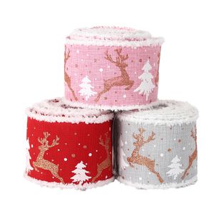 Jul Wired Ribbons Reindeer Snowflake för Xmas DIY Wrapping Wedding Floral Bow Wreaths Craft 5m XBJK2111