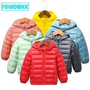 2020 para baixo jaquetas para meninas casaco de inverno cor doces mornos crianças para baixo casacos com capuz para meninos 2-9 anos Outerwear crianças roupas H0909