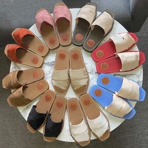 2021 Designer Women Roman Slippers Sandals Embroidery Shoes Flip Flops Loafers Summer Wide Flat Lady Canvas Sandals Slipper Size 35-42