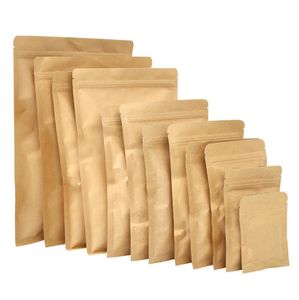 100ピース/ロットブラウンクラフト紙袋アルミホイルポーチ食品茶スナックコーヒー貯蔵再販可能なバッグ臭い防止包装