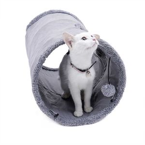 Zusammenklappbarer Katzentunnel, Crinkle-Kätzchen-Spielröhre für große Katzen, Hunde, Hasen mit Ball, lustiges Katzenspielzeug, 2 Wildleder-Guckloch-Haustierspielzeuge 210929