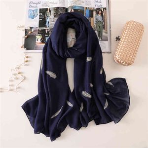 2021 women scarf fashion Embroider Feather cotton winter scarves for lady shawls and wraps pashmina warm long size stoles hijab