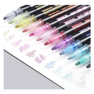 Highlighters Double Line Pen Metallic Color Marker For Kids DIY Painting Highlighter Office School Supplies Stationery