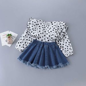 2-7 Years High Quality Spring Girl Clothing Set 2021 New Fashion Casual Dot Shirt + Skirt Kid Children Girls Clothing P0831