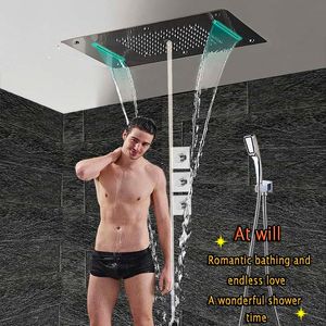 浴室のシャワーセットLEDの天井のシャワーヘッド大流れのサーモスタットバルブの高級バス滝の雨のミストMitieur Douc