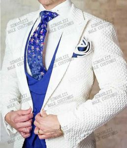 2021 Formal Bridegroom Blazer Men Suit 3 piece Royal Blue Vest Pant Dinner Party Groom Wedding Suit Tuxedo Terno Suits For Men X0909