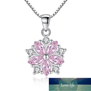 Prata rosa moda 925 esterlina zircon flores de cerejeira colar de flor + brincos jóias conjunto para mulheres garota gargantilha brincos