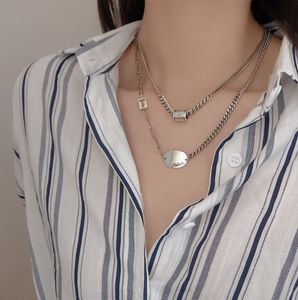 Net red retro geometric round necklace female ins hip hop fashion clavicle chain simple temperament 925 silver Q0531