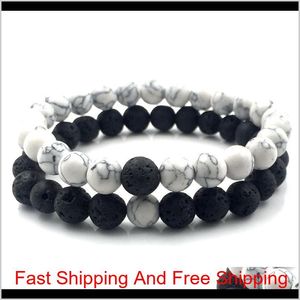 2 Teile/satz 8mm Weiß Howlith Stein Und Vulkangestein Lavastein Perlen Armbänder Set Für Frauen Männer Stretch Schmuck geschenk A18038 Yd75Y E5R0E