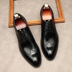 Marca vestido sapatos mens sapatos de couro genuíno escritório de negócios de couro preto sapatos marrom para homens clássico brogue lace up masculino