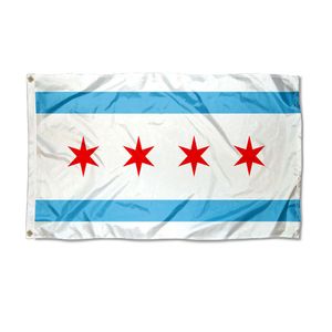 Chicago-Flaggen, 90 x 150 cm, 100D-Polyester, Outdoor-Banner, lebendige Farben, hohe Qualität, mit zwei Messingösen