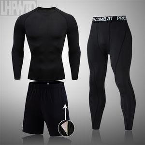 Mäns Thermal Underkläder kostym MMA RashGuard Fitness Sport Leggings Solid Färg Kostnadskläder 210910