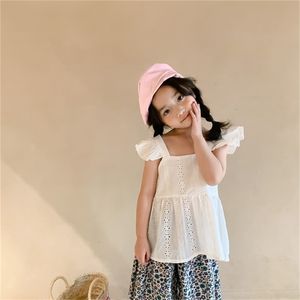 Sommerankunft Mädchen Mode weißes T-Shirt Kinder koreanisches Design Tops 210528