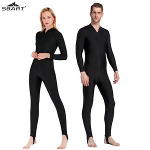 Sbart UPF 50+ Lycra Rash Guard Erkekler Kadın Siyah Tam Vücut Mayo Uzun Kollu Dalış Dalezi Sörf Takım Güneş Koruma 210305