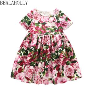 BEALAHOLLYSummer Girls Sukienki Europa i Ameryka Styl Big Girl Krótki Rękaw Kwiat Dress Księżniczka dla dzieci Sukienka na wakacje Q0716