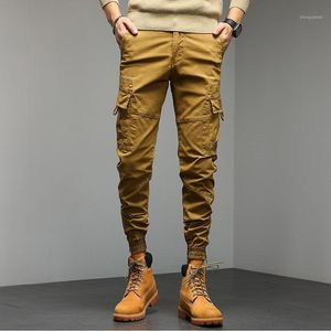 Herrbyxor Male Solid Color Cargo Män Casual Flera Fickor Track Streetwear Hip Hop Pant Tactical Long Byxor