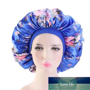 Beanie/Skull Caps Large Print Satin Silky Bonnet Sleep Cap Width Elastic Band For Women Solid Color Head Wrap Lady Hair Accessories Wholesal