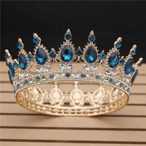 Fashion Queen King Bride Tiara Crown Green Crystal Women Head Piece Bridal Tiaras and Crowns Wedding Hair Jewelry Accessories X0726
