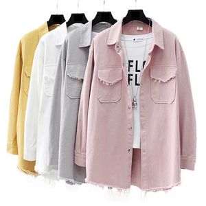 Spring Autumn Long section lapel Tassel Denim Jackets women loose Casual Long Sleeve female's thin Basic Jacket Coats 211014