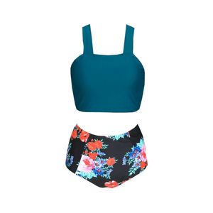 Женщины цветочные высокие талии бикини обрезанные вершины набор летних пляжных купальников купальник мода стиль винтаж 210629