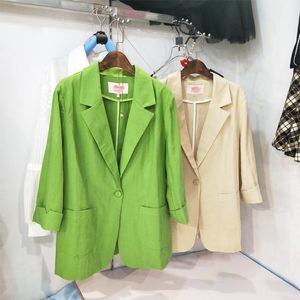 Ternos femininos Blazers Mulheres casuais vintage fino blazer de terno de terno de terno algodão da primavera e linho feminino blaser mujer