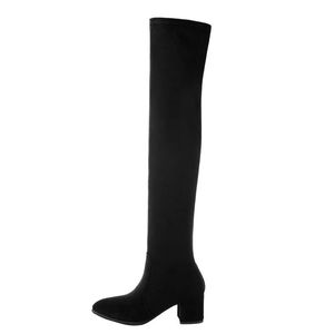 of Women 1pair Heighten Boots Fashion Black Thick Heel High Tube with Plush Non Slip Cotton Shoes 2021 Mature Style 990