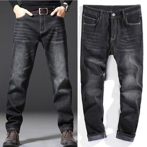 Herren-Jeans, Business-Denim-Hose, Übergröße, lockere Hose mit geradem Bein, Samt