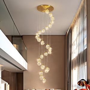 Lampada a sospensione per scale Soggiorno moderno e minimalista Nordic Rame Luce Villa di lusso Duplex Scala a chiocciola Lampade a sospensione lunghe