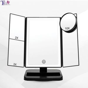 Kompakt speglar LED Spegel Ljus Touch Screen Makeup Bordslampa Deskto x x x Förstoring Fällbara Kvinnor Mode Make Up Miroir