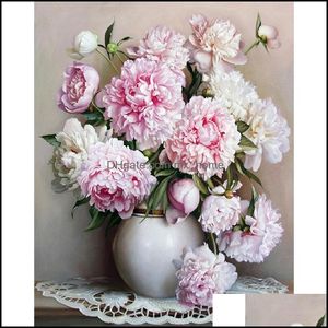 Dipinti Arti, Artigianato Regali Gardendiy Pittura a olio con numeri Peonia 50 * 40 cm / 20 * 16 pollici su tela per kit di decorazioni per la casa [Senza cornice] Goccia