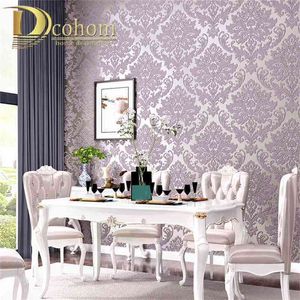 Cinza roxo brownwhite em relevo damasco papel de parede quarto de sala de estar fundo floral padrão 3d texturizado papel parede decoração 210722