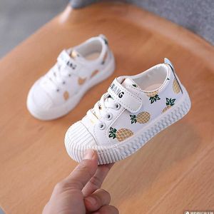 Vår och höst barn tecknad blommig vit kartong sneakers skor toddler pojkar tjejer jordgubbe ananas baby casual skor g1025